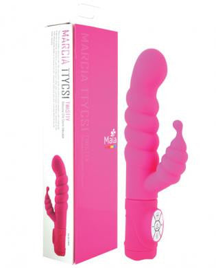 Maia Twistty Silicone Vibrator w/Clit Stem - Neon Pink