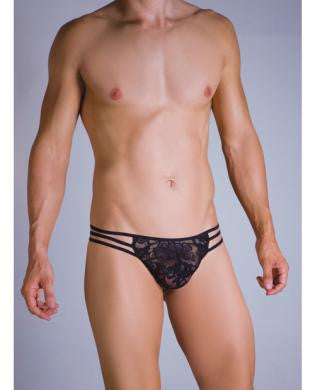 Triple Lace String Thong Black S/M