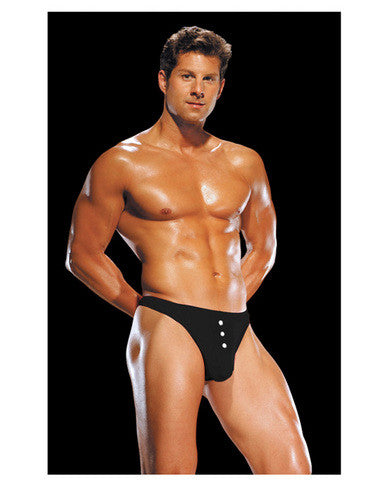 Male power e-z access button thong black s/m