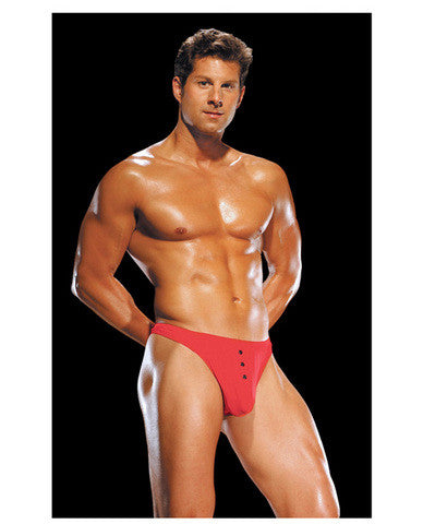 Male power e-z access button thong red l/xl