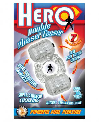 Hero double pleaser teaser cock ring - clear