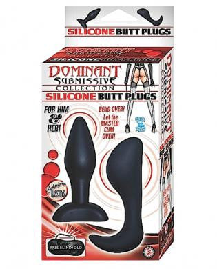 Dominant submissive collection 2 silicone butt plugs w/blindfold - black