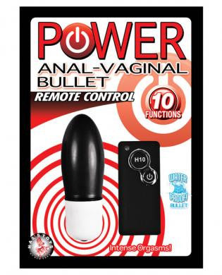 Power anal-vaginal remote control 10 function waterproof bullet - black