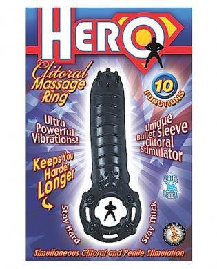 Hero clitoral massage ring cock ring - black
