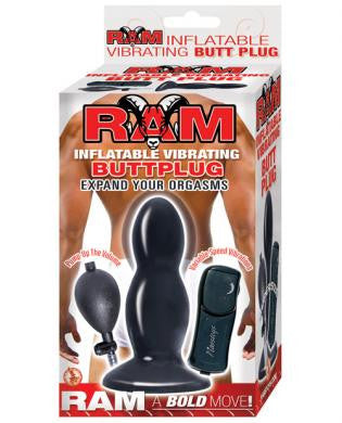 Ram inflatable vibrating butt plug - black