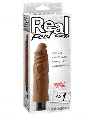 Real feel no. 1  long 7.5in waterproof vibe - brown multi speed