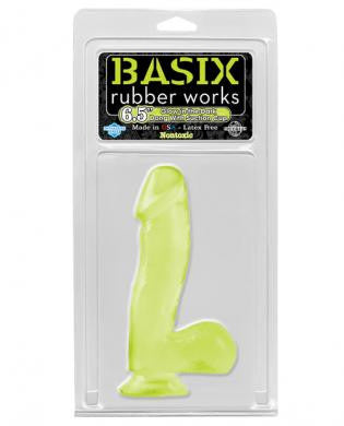 Basix rubber works 6.5in dong w/suction cup - glow in the dark