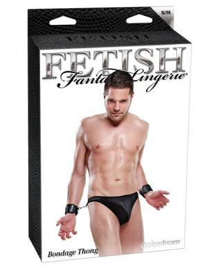 Fetish fantasy lingerie bondage thong w/cuffs - black s/m