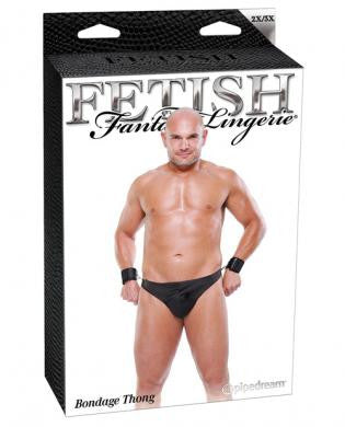 Fetish fantasy lingerie bondage thong w/cuffs - black 2x/3x
