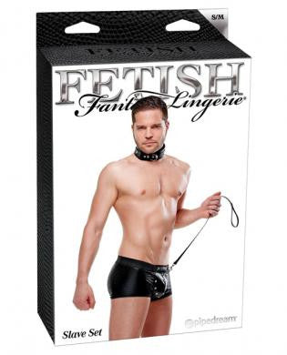Fetish fantasy lingerie slave set w/briefs&amp;#44; collar&amp;#44; and leash - black s/m
