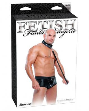 Fetish fantasy lingerie slave set w/briefs&amp;#44; collar&amp;#44; and leash - black 2x/3x