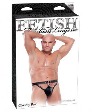Fetish fantasy lingerie chastity belt w/locks and keys - black l/xl