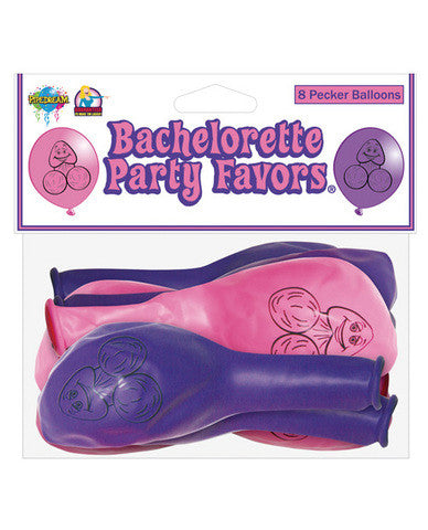 Bachelorette party pecker balloons - pink and purple pack of 8