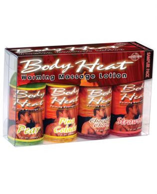 Body Heat Warming Massage Lotion Sampler Pack - Asst. 1 oz Pack of Four
