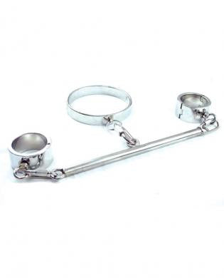 Rapture Stainless Steel Neck and Wrist Restraint w/Spreader Bar