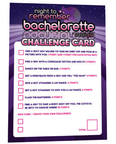 Night to remember bachelorette challenge cards by sassigirl