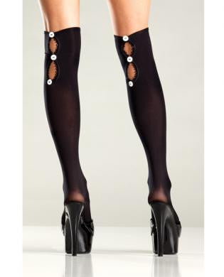 Opaque Back Button Up Knee High Black O/S