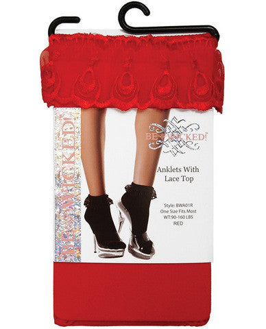 Ankle socks w/lace top red o/s