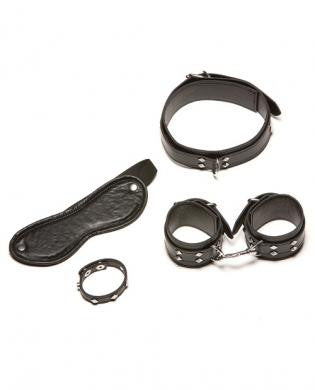 Xplay luscious black four piece set w/mask&amp;#44; collar&amp;#44; cuff and ring - black